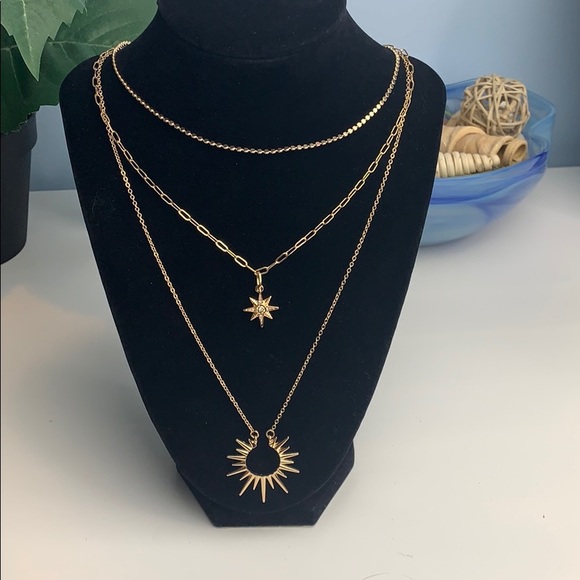 Gold Tone Multi Layer Starburst Pendant Necklace - Picture 5 of 8